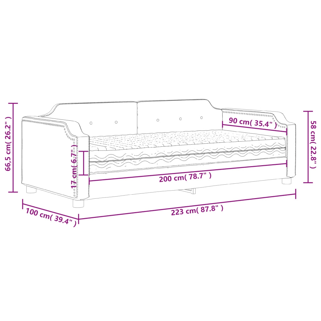 Tagesbett mit Matratze Hellgrau 90x200 cm Stoff