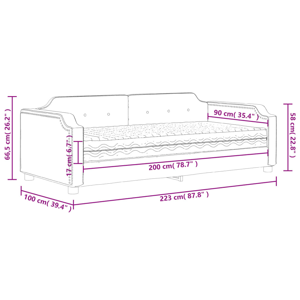 Tagesbett mit Matratze Dunkelgrau 90x200 cm Stoff