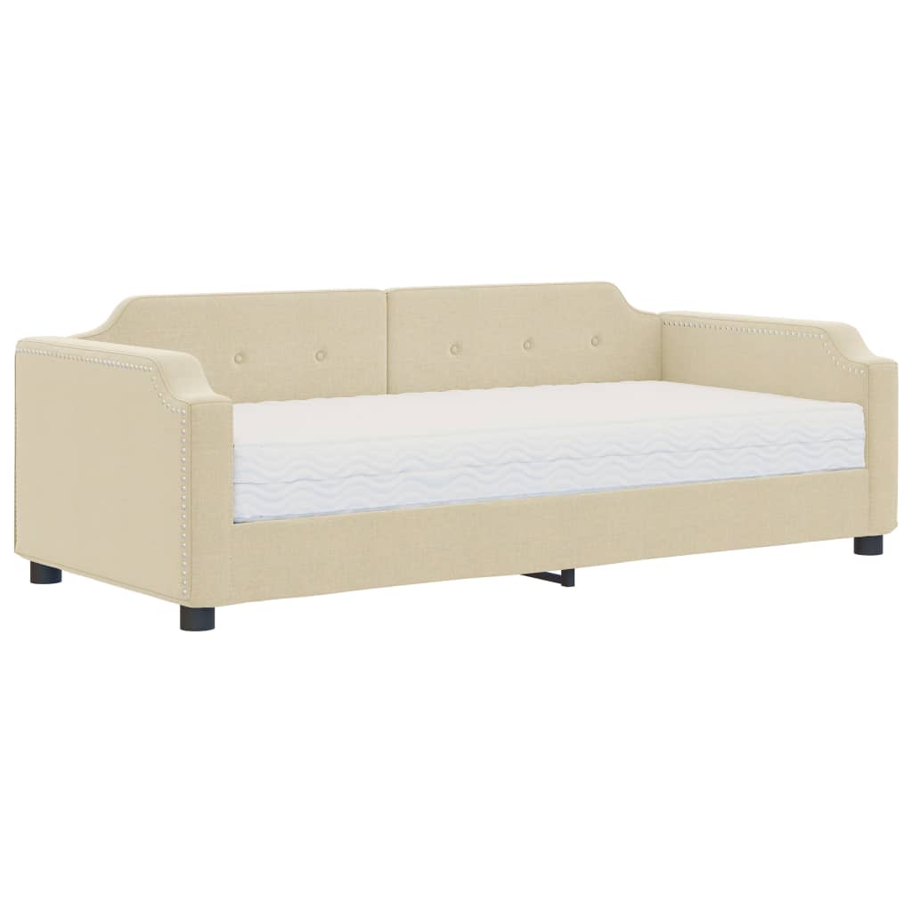 Tagesbett mit Matratze Creme 100x200 cm Stoff