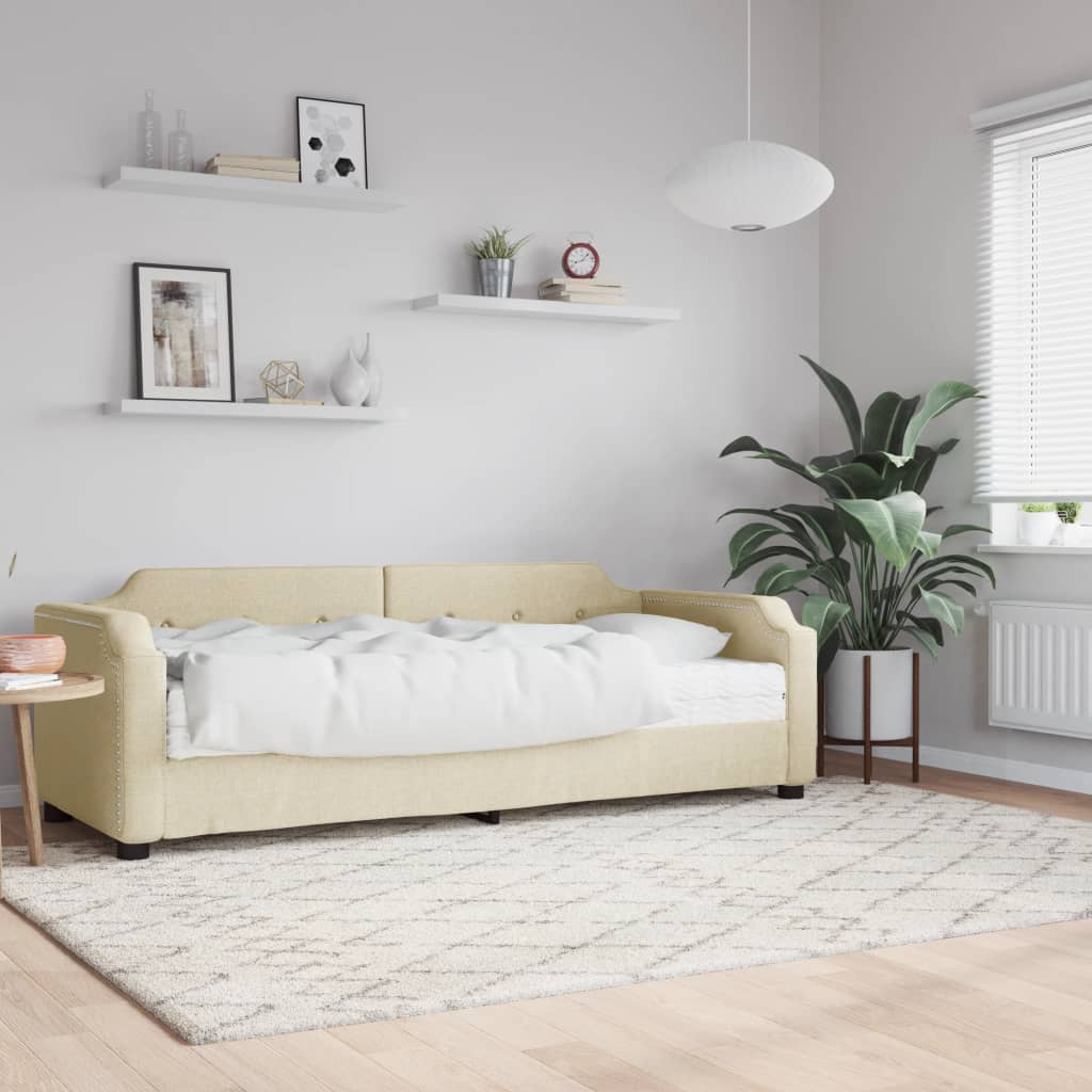 Daybed with mattress cream 100x200 cm fabric