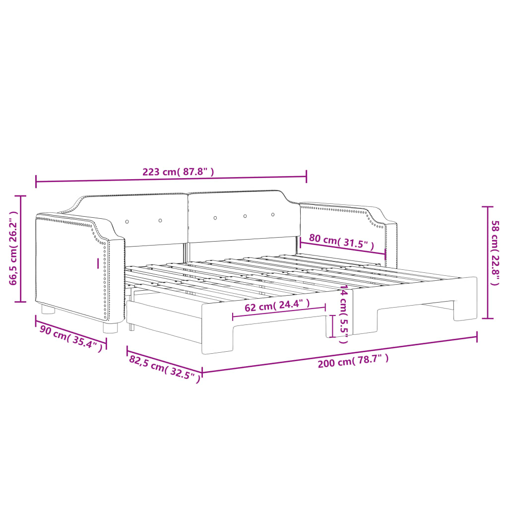 Tagesbett Ausziehbar Creme 80x200 cm Stoff