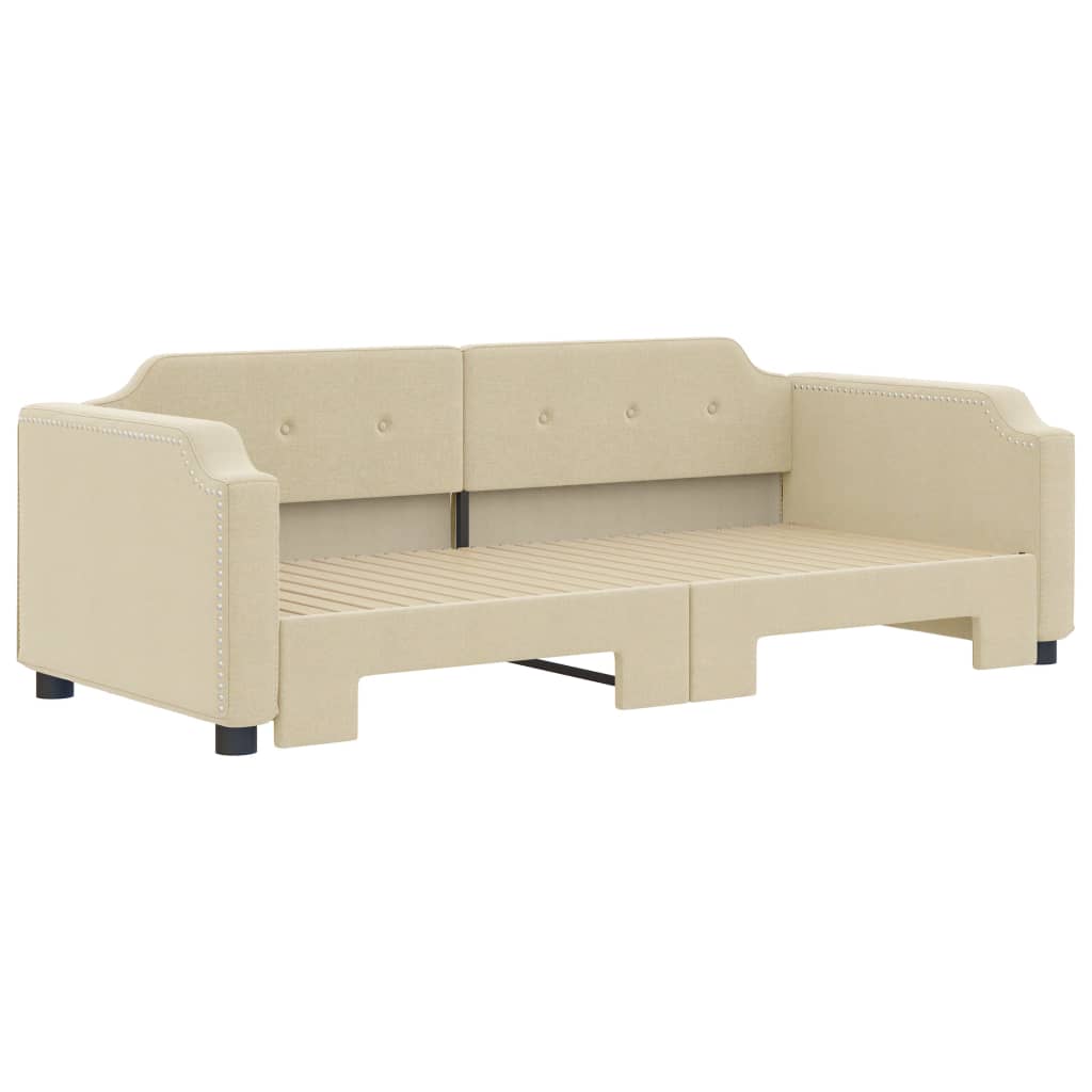 Tagesbett Ausziehbar Creme 100x200 cm Stoff