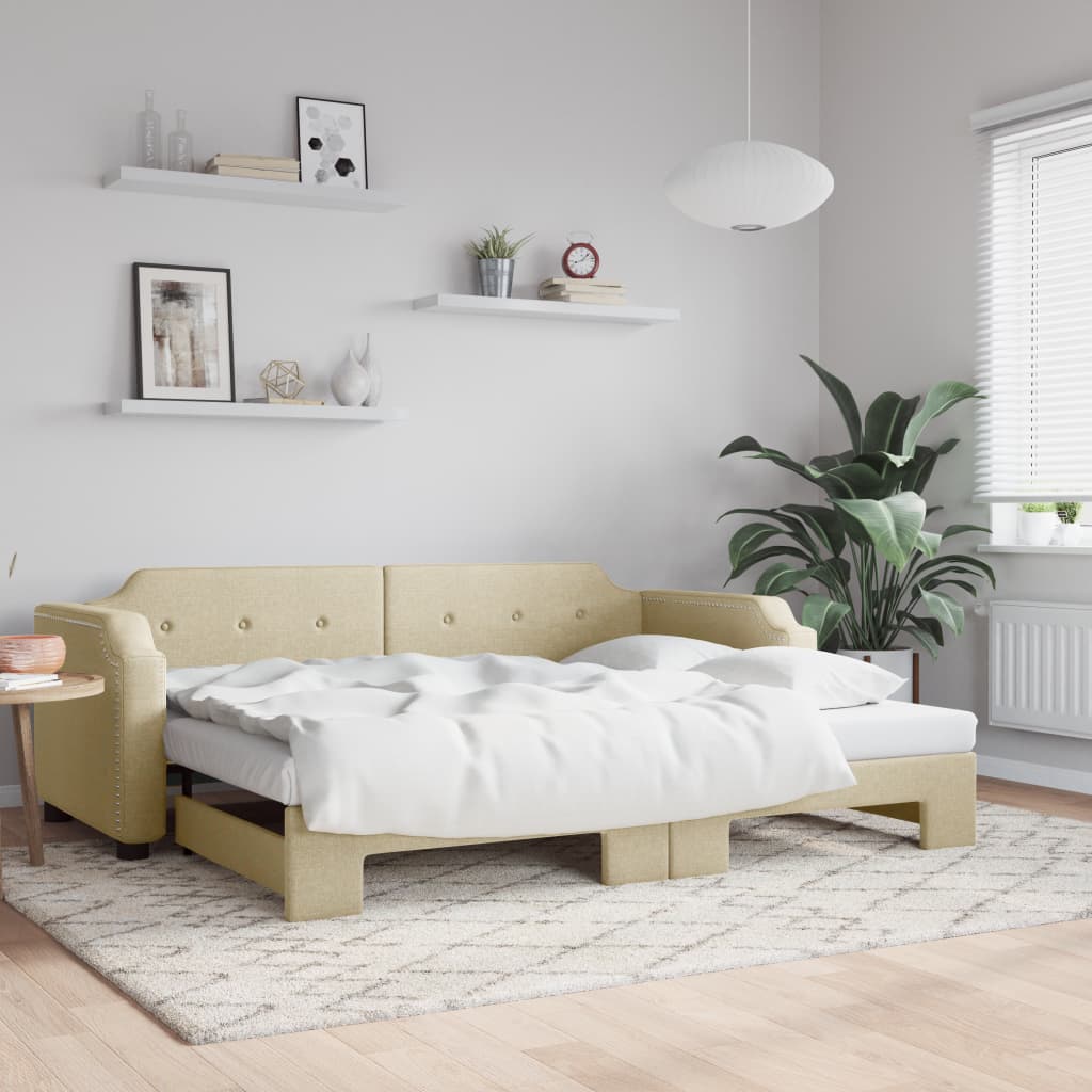 Tagesbett Ausziehbar Creme 100x200 cm Stoff