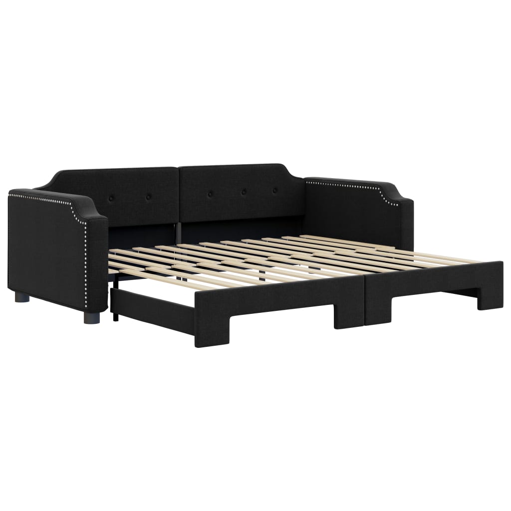 Tagesbett Ausziehbar Schwarz 90x190 cm Stoff