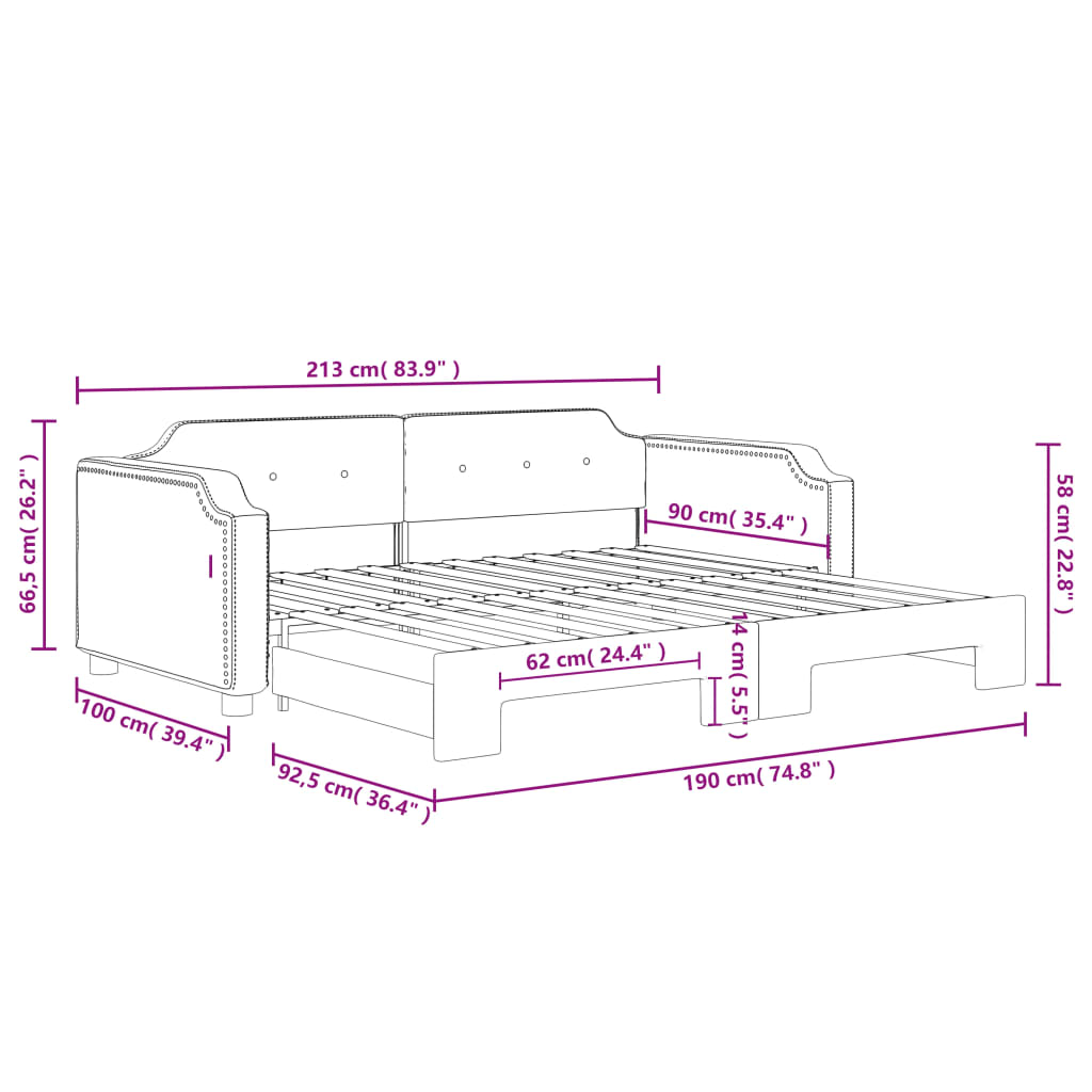 Tagesbett Ausziehbar Schwarz 90x190 cm Stoff