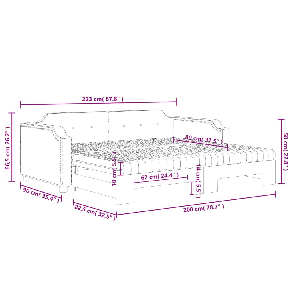 Tagesbett Ausziehbar mit Matratze Hellgrau 80x200 cm Stoff