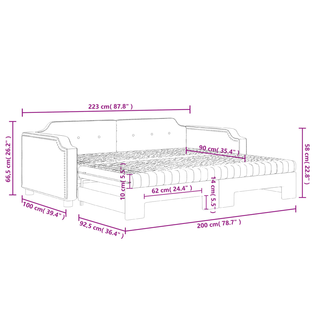 Tagesbett Ausziehbar mit Matratzen Dunkelgrau 90x200 cm Stoff