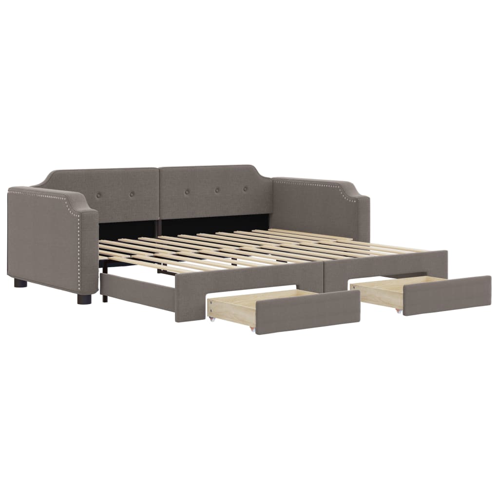 Tagesbett Ausziehbar mit Schubladen Taupe 100x200 cm Stoff