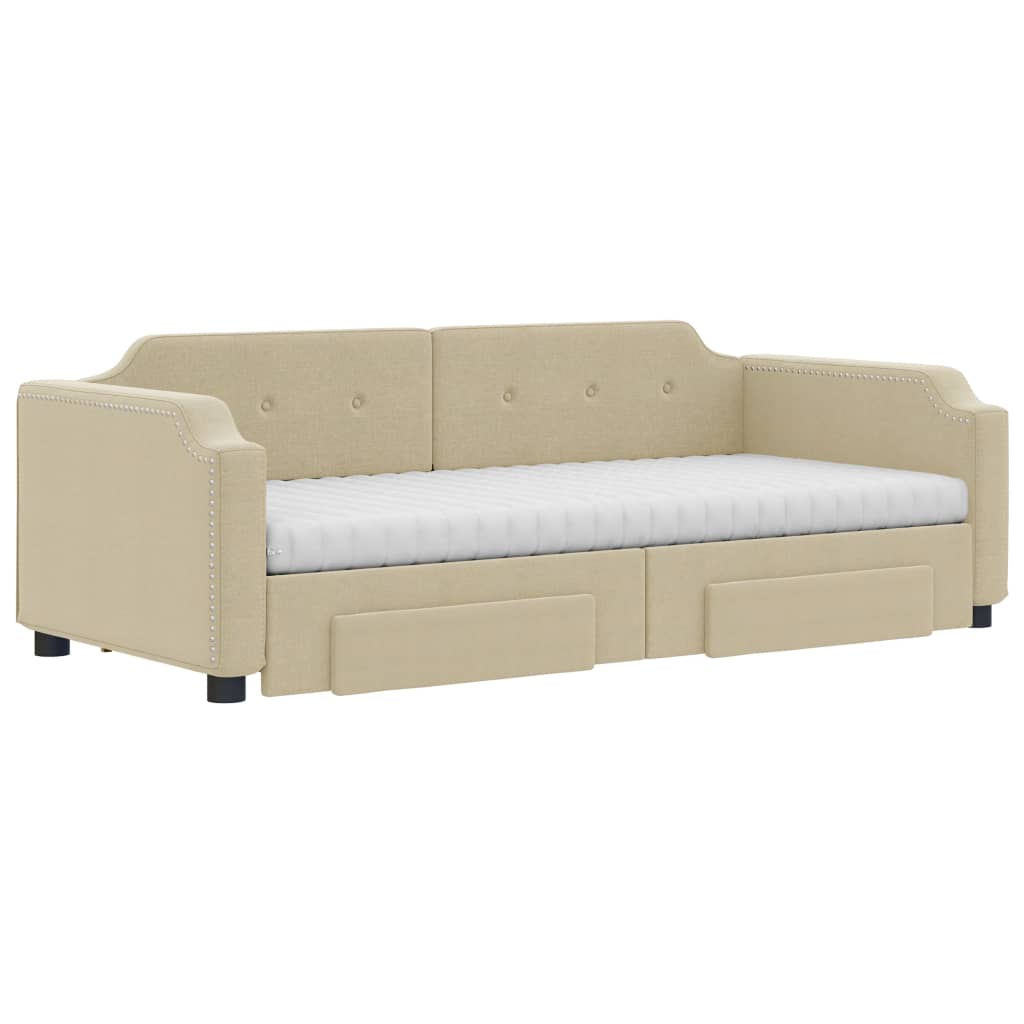 Tagesbett Ausziehbar mit Schubladen Creme 100x200 cm Stoff