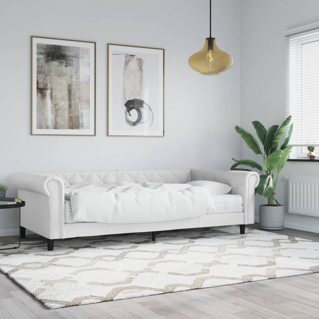 Tagesbett mit Matratze Weiß 90x200 cm Kunstleder