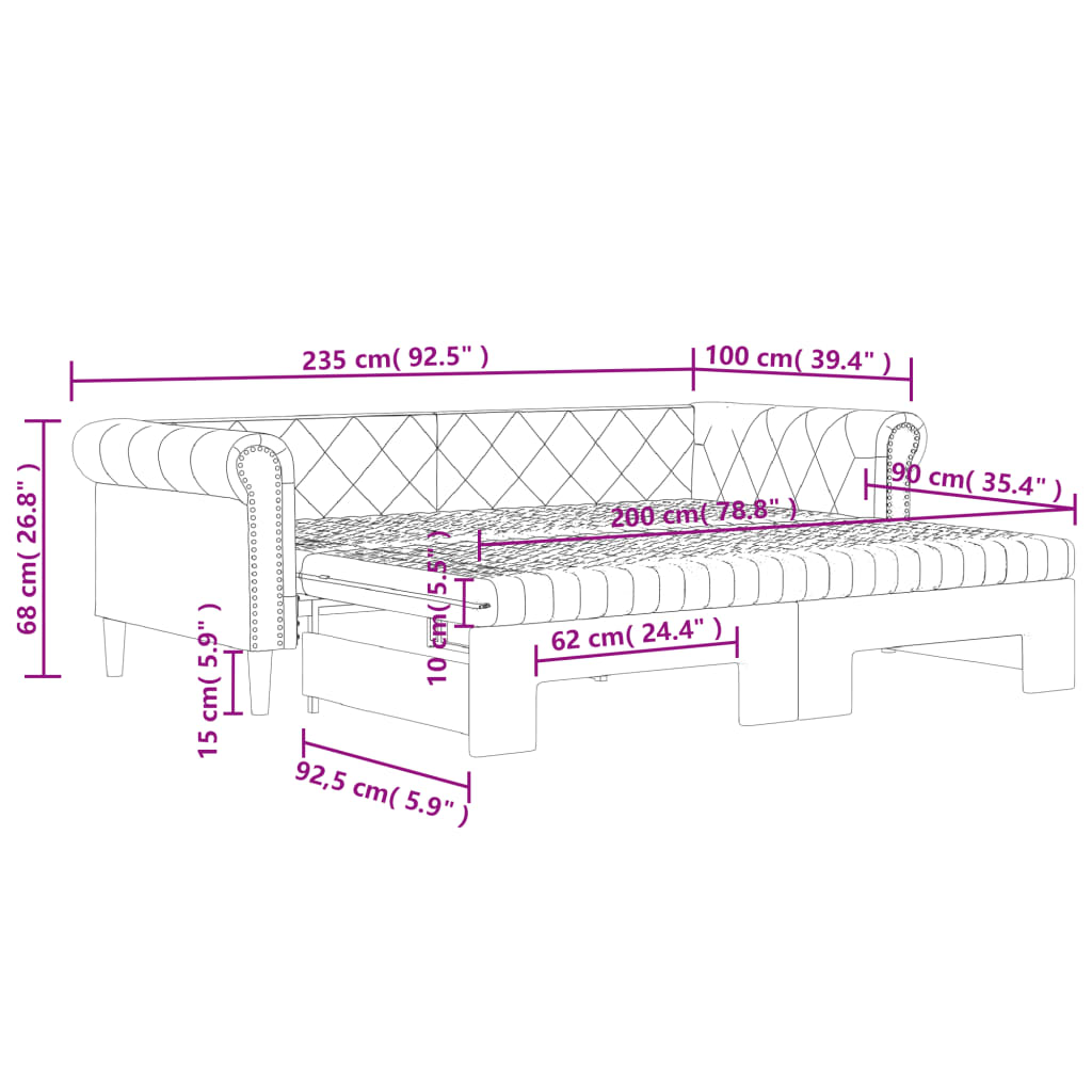 Tagesbett Ausziehbar mit Matratzen Schwarz 90x200 cm Kunstleder