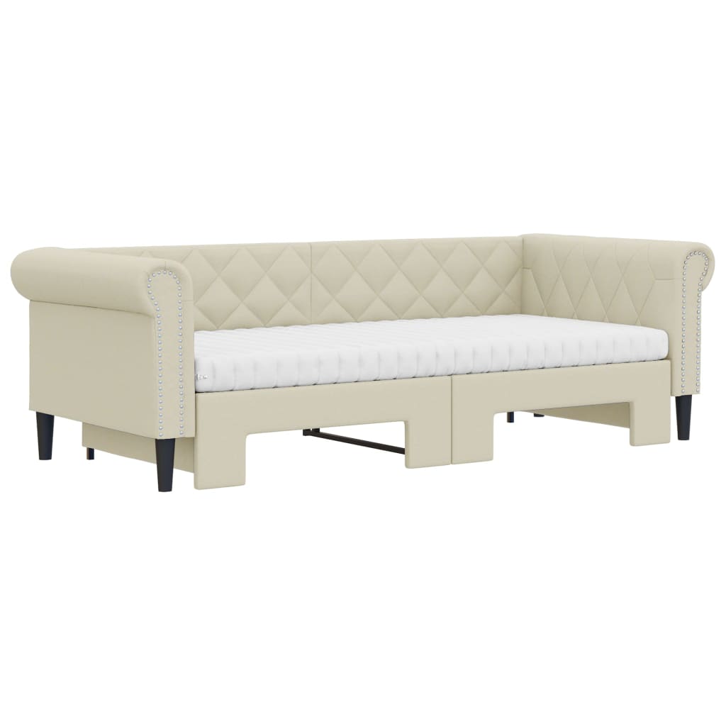 Tagesbett Ausziehbar mit Matratzen Creme 90x200 cm Kunstleder