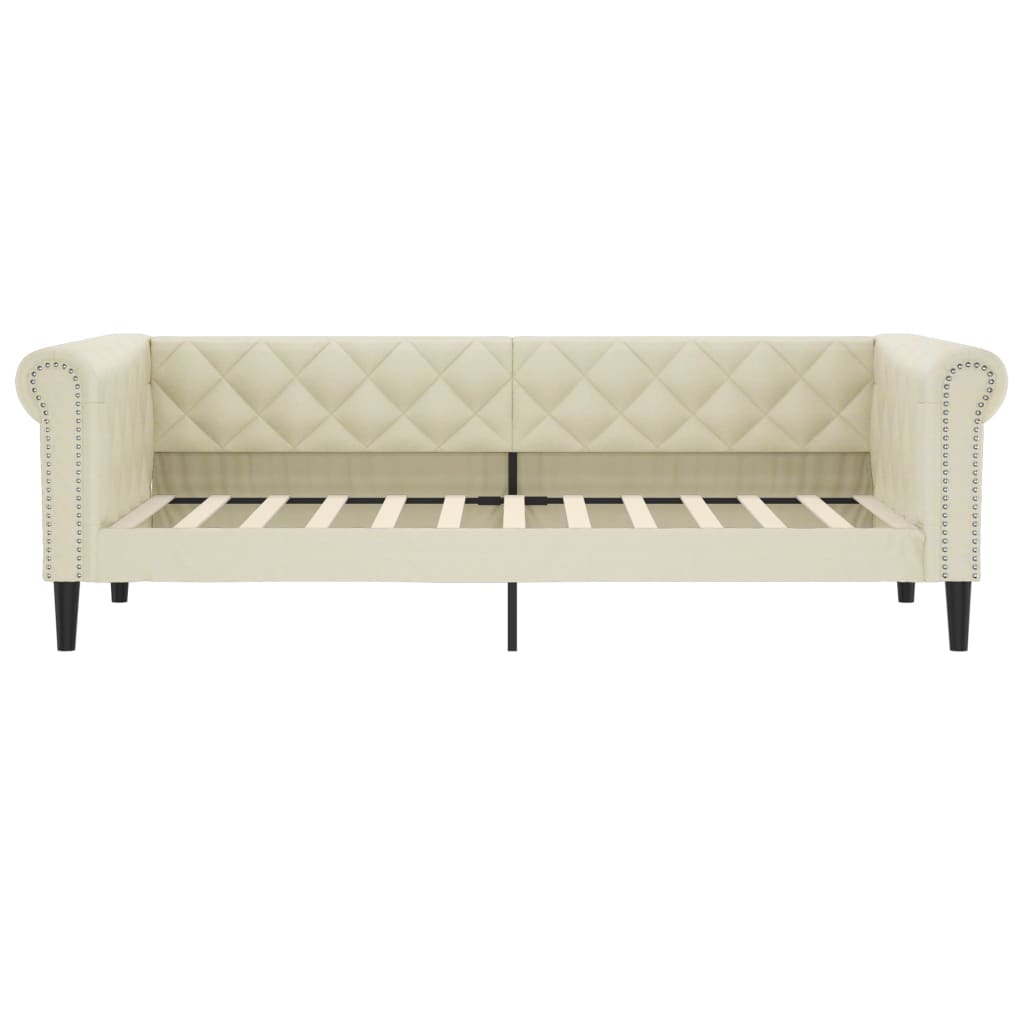 Tagesbett Ausziehbar mit Schubladen Creme 90x200 cm Kunstleder
