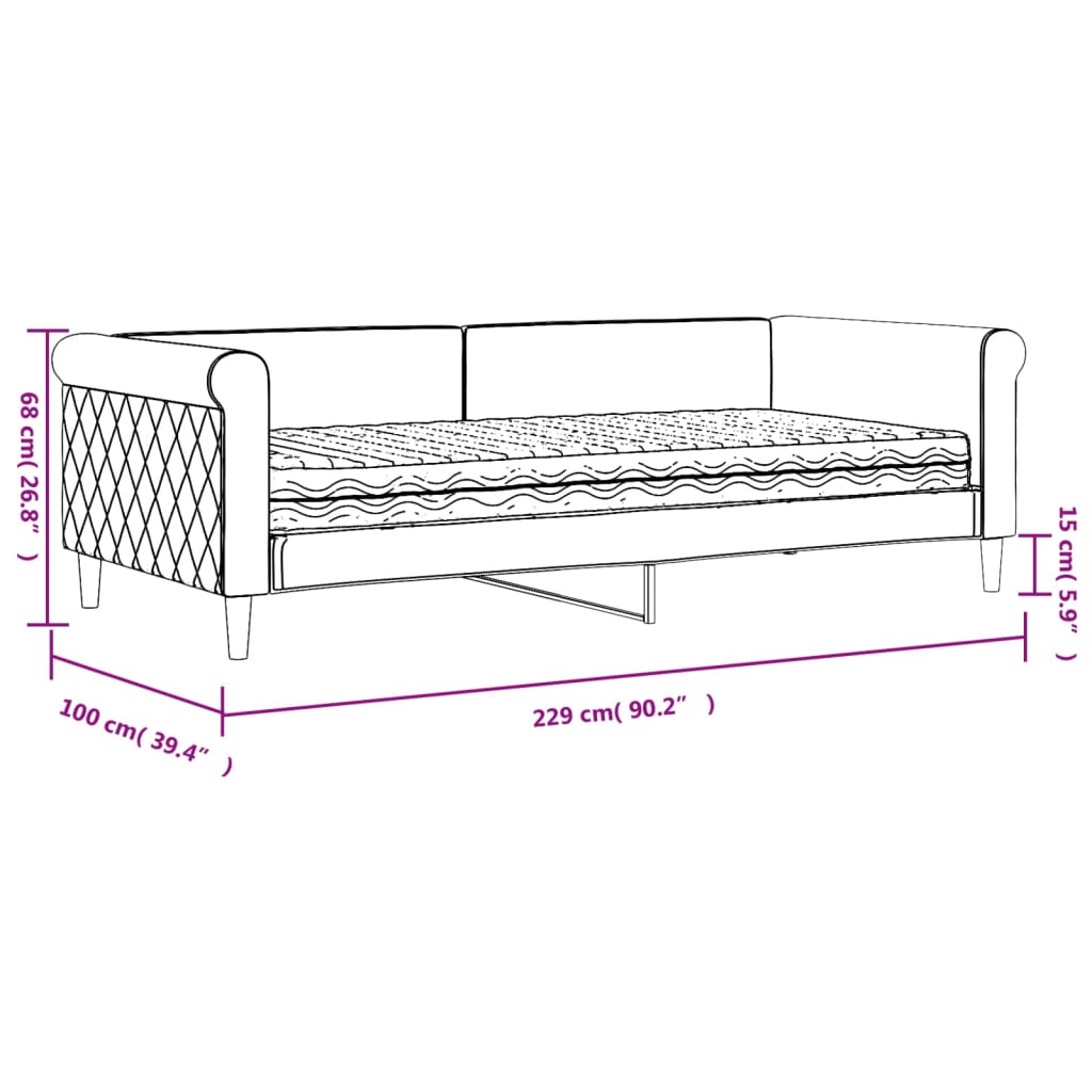 Tagesbett mit Matratze Hellgrau 90x200 cm Samt