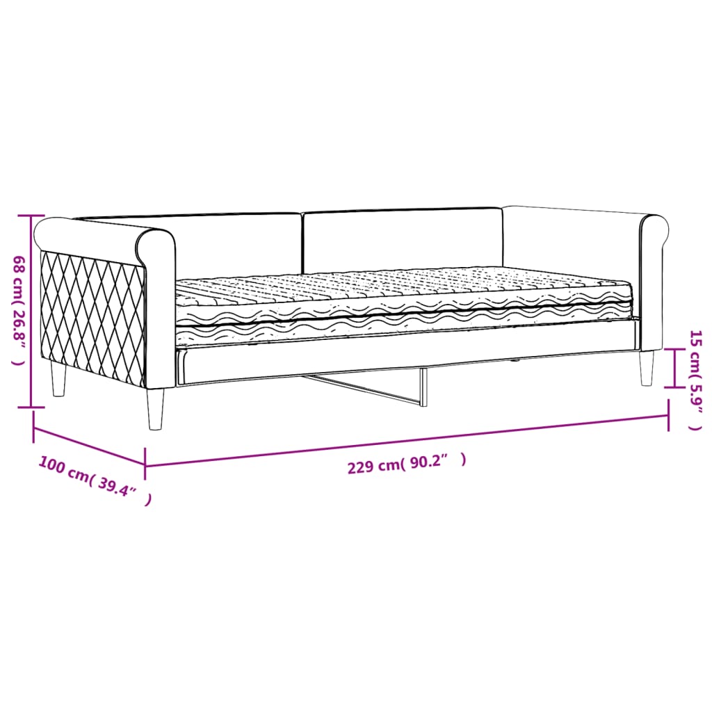 Tagesbett mit Matratze Dunkelgrau 90x200 cm Samt