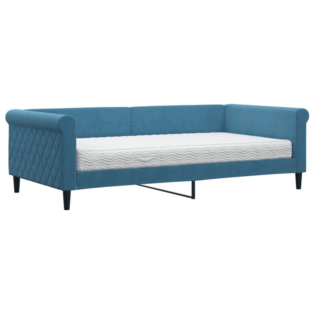 Daybed with mattress blue 100x200 cm velvet