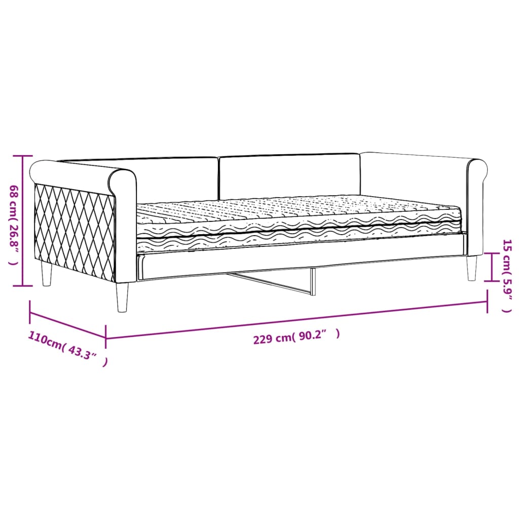 Tagesbett mit Matratze Hellgrau 100x200 cm Samt