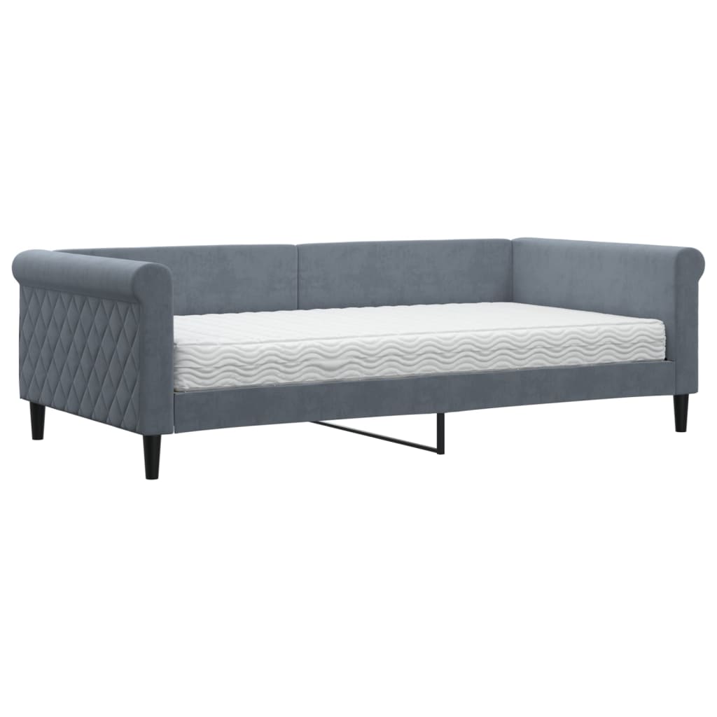 Daybed with mattress dark grey 100x200 cm velvet