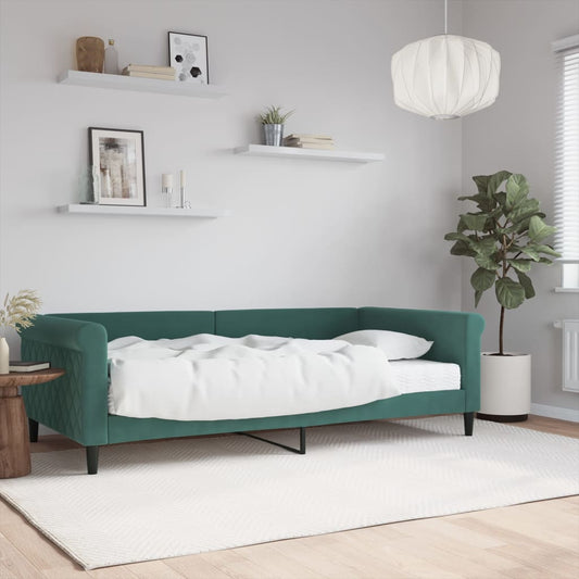 Daybed with mattress dark green 100x200 cm velvet