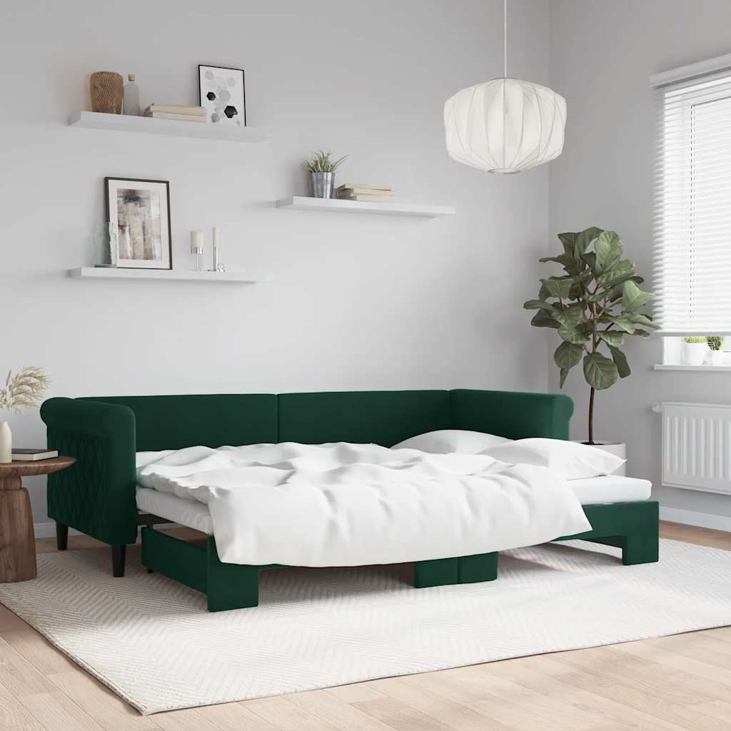 Tagesbett Ausziehbar Dunkelgrün 80x200 cm Samt