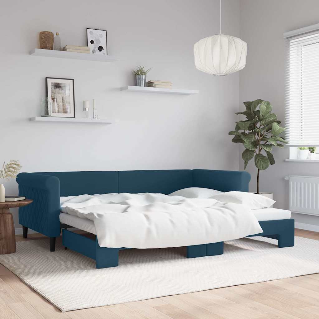 Tagesbett Ausziehbar Blau 90x200 cm Samt