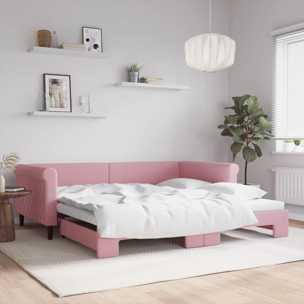 Tagesbett Ausziehbar Rosa 100x200 cm Samt