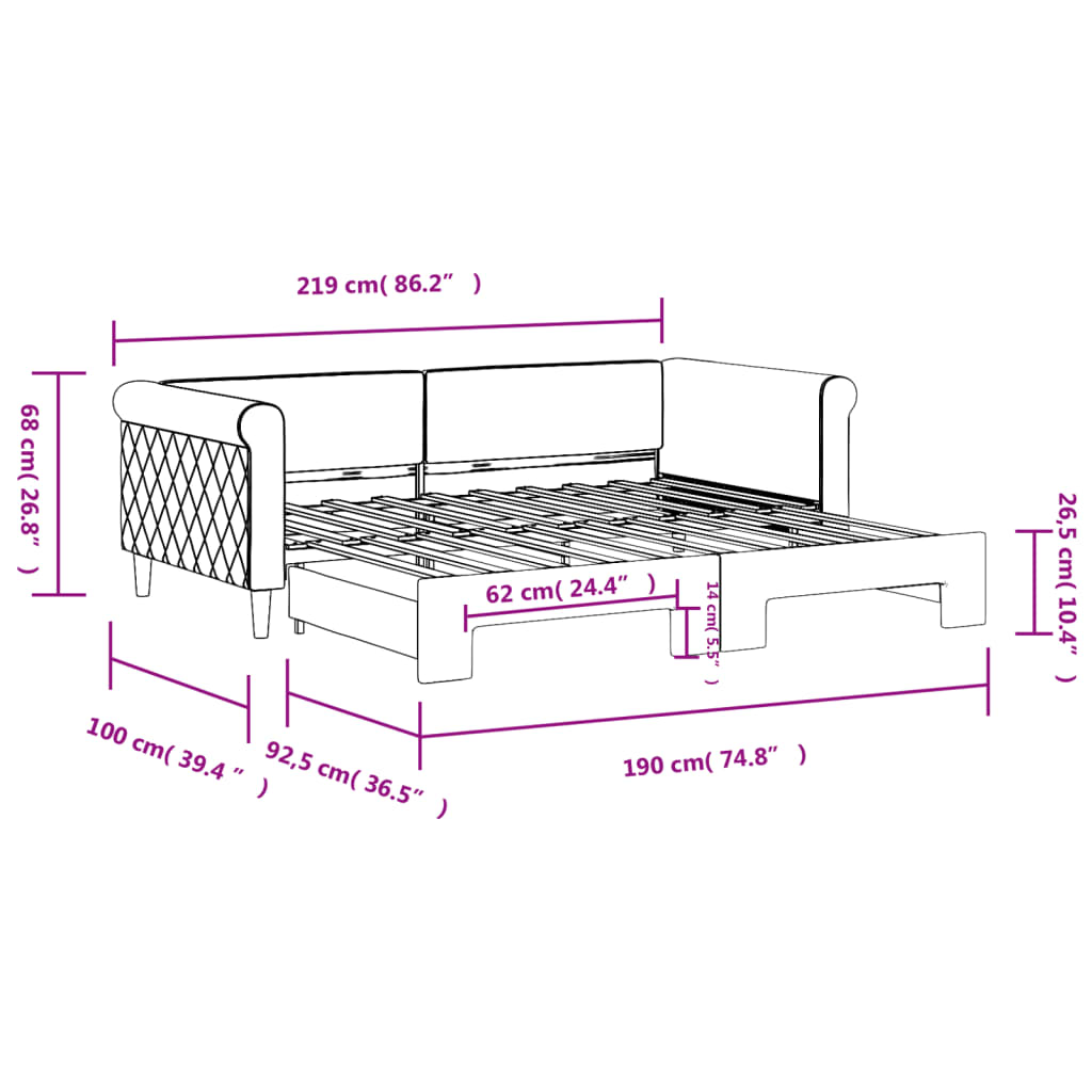 Tagesbett Ausziehbar Dunkelgrau 90x190 cm Samt