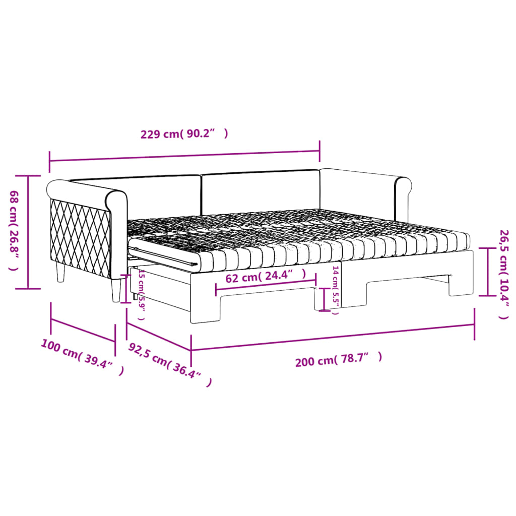 Tagesbett Ausziehbar mit Matratzen Hellgrau 90x200 cm Samt