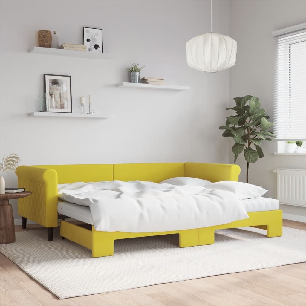 Tagesbett Ausziehbar mit Matratzen Gelb 90x200 cm Samt