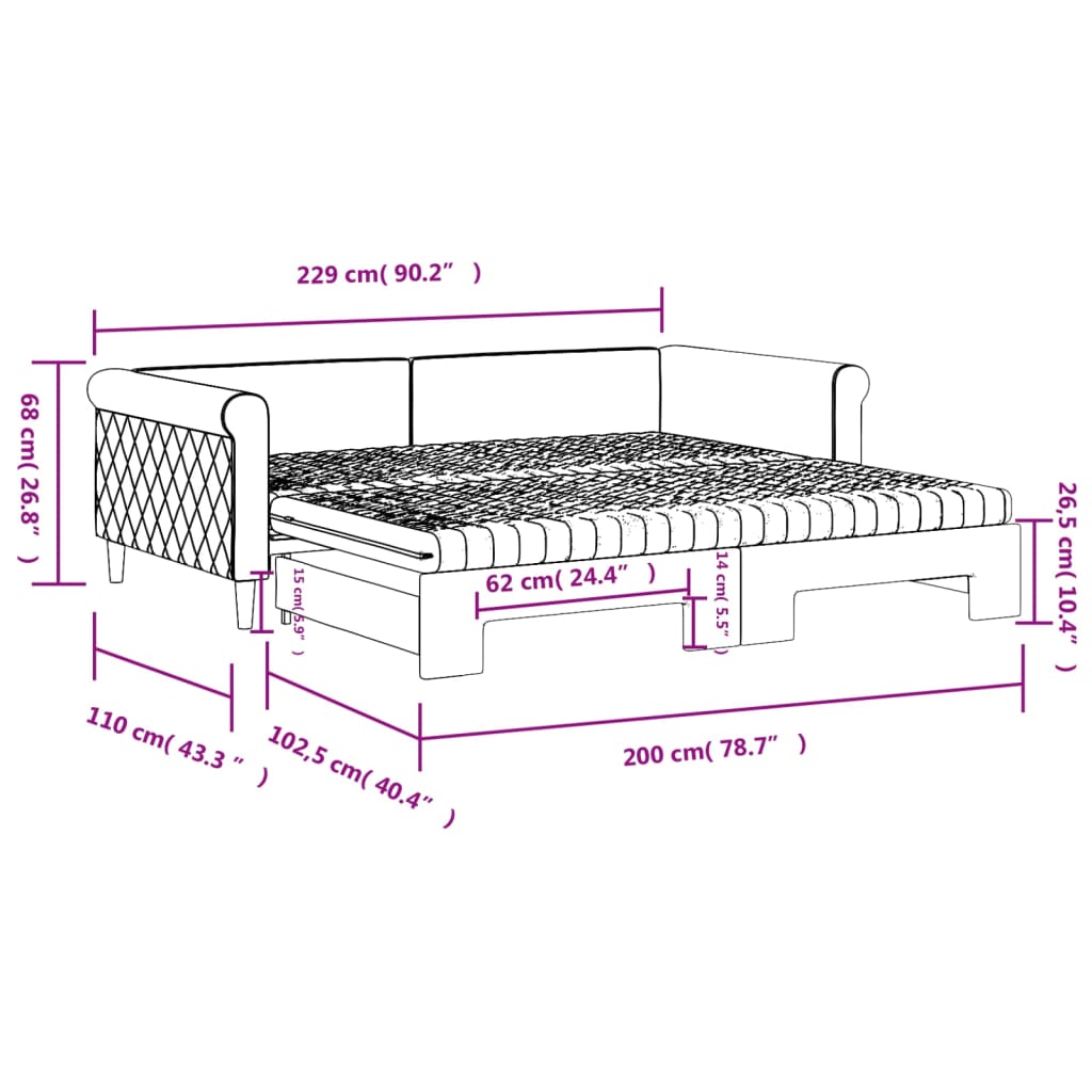 Tagesbett Ausziehbar mit Matratzen Hellgrau 100x200 cm Samt