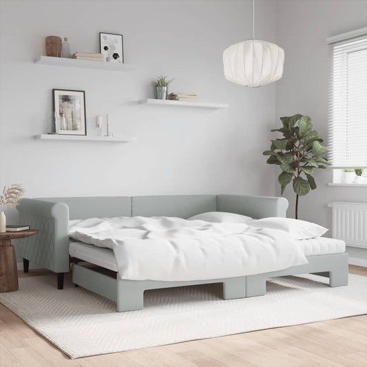 Tagesbett Ausziehbar mit Matratzen Hellgrau 100x200 cm Samt