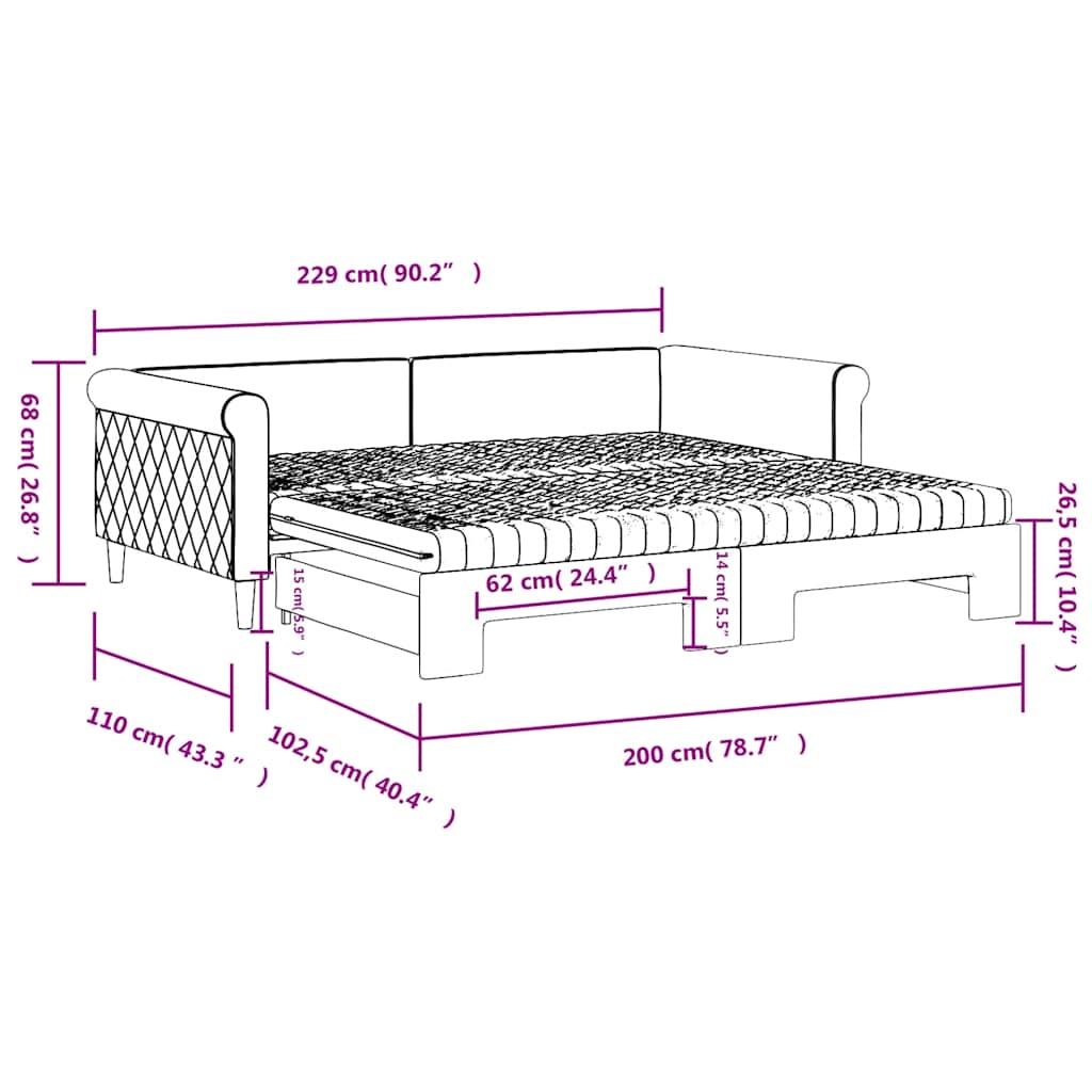 Tagesbett Ausziehbar mit Matratzen Dunkelgrau 100x200 cm Samt