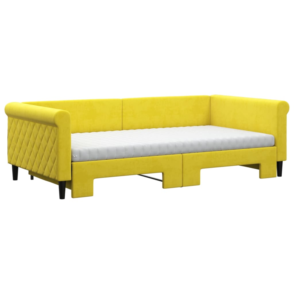 Tagesbett Ausziehbar mit Matratzen Gelb 100x200 cm Samt