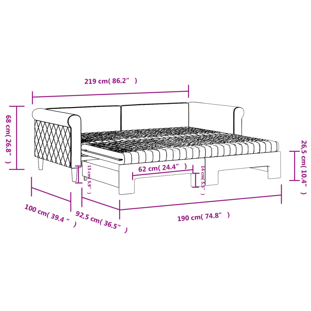 Tagesbett Ausziehbar mit Matratzen Schwarz 90x190 cm Samt