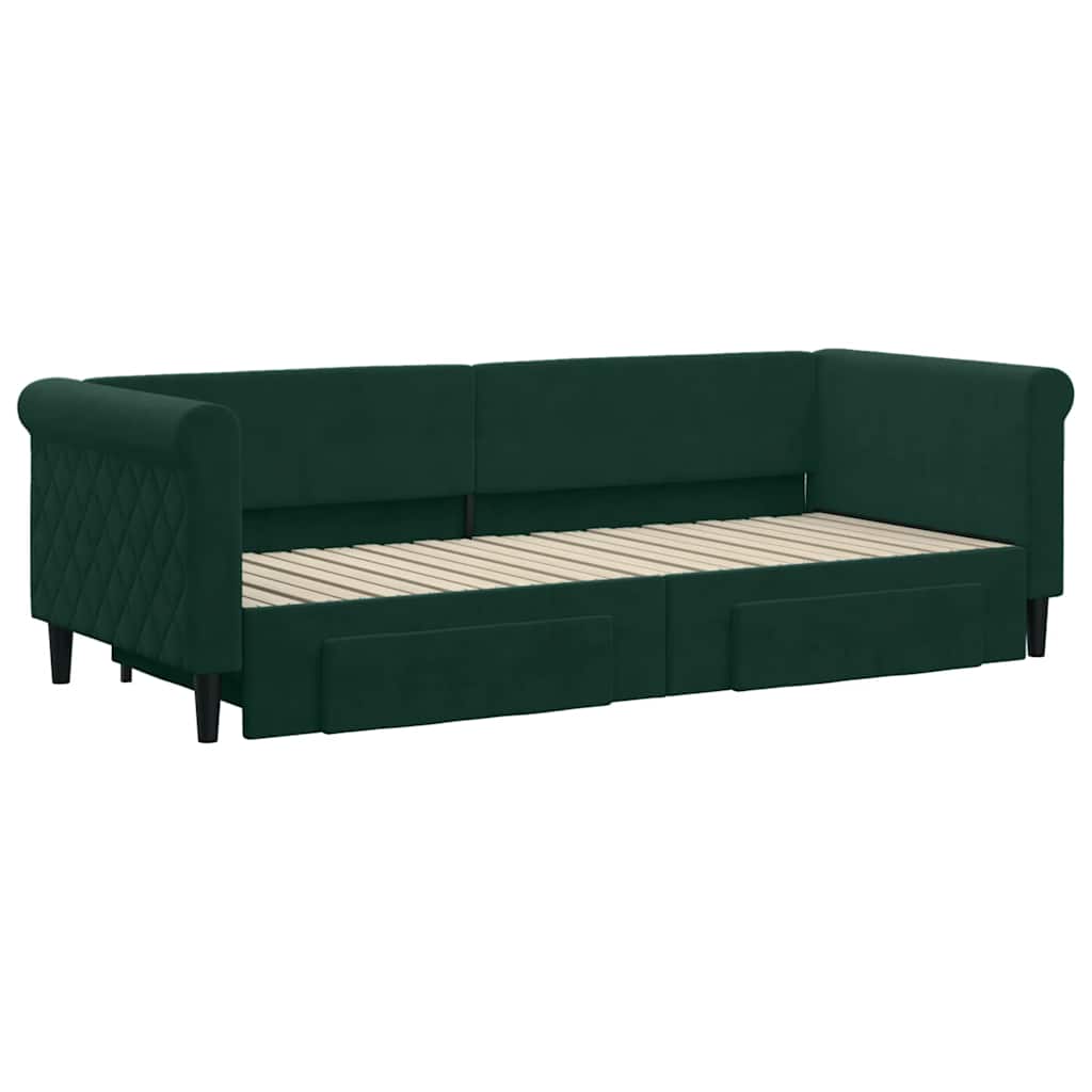 Tagesbett Ausziehbar mit Schubladen Dunkelgrün 80x200 cm Samt
