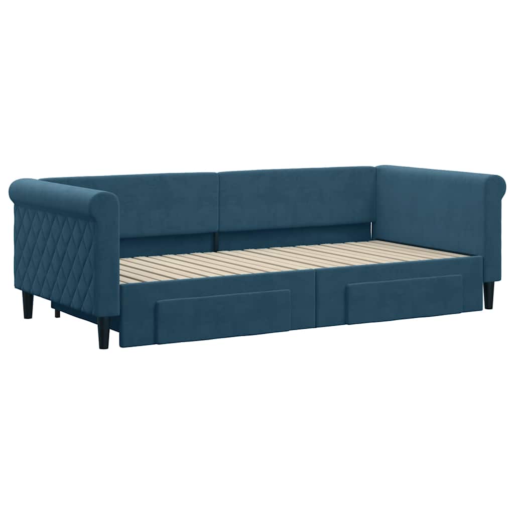 Tagesbett Ausziehbar mit Schubladen Blau 90x200 cm Samt