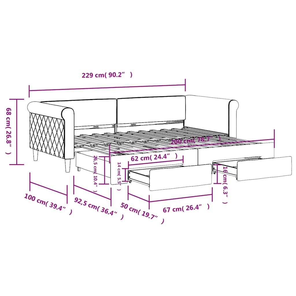 Tagesbett Ausziehbar mit Schubladen Blau 90x200 cm Samt