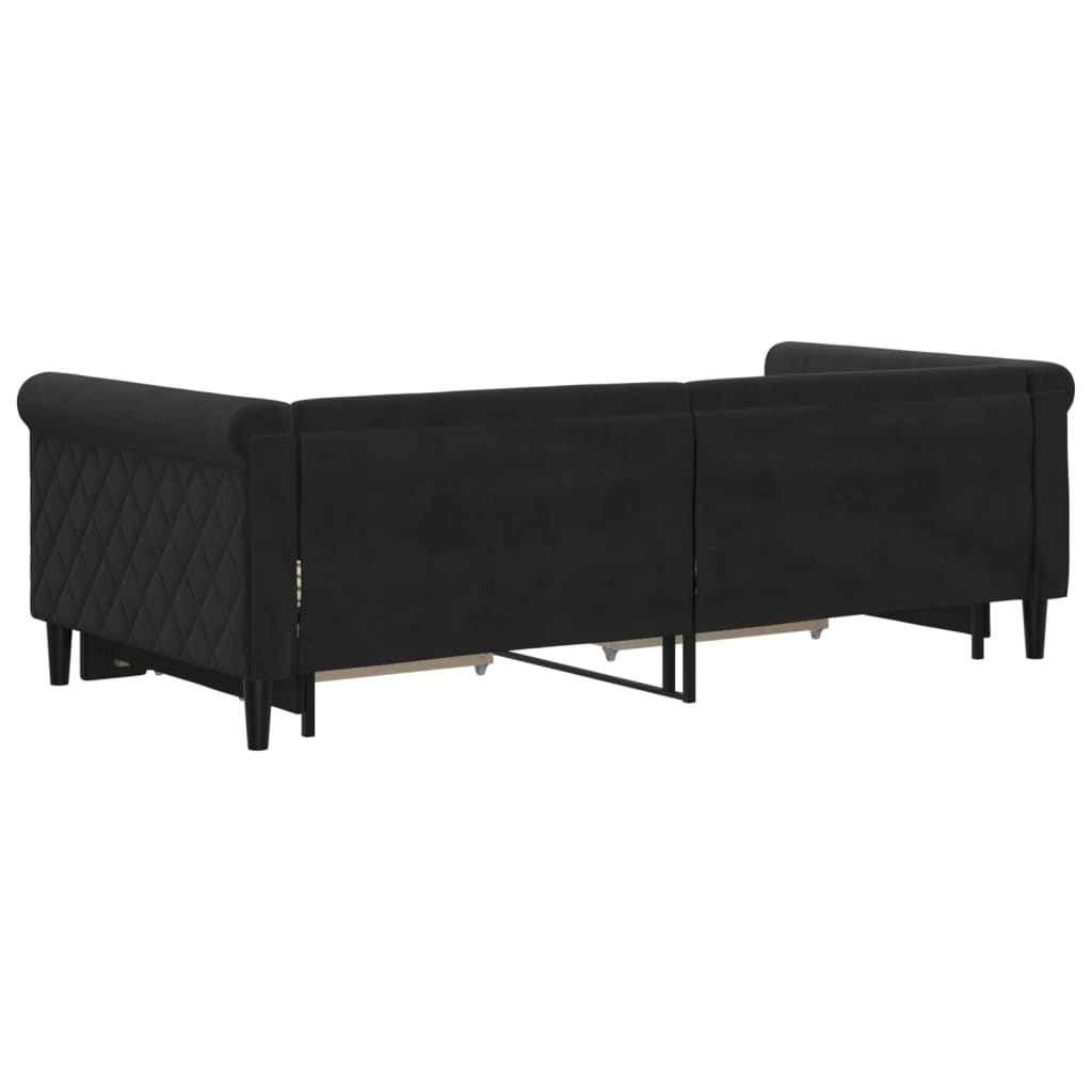 Tagesbett Ausziehbar mit Schubladen Schwarz 90x190 cm Samt