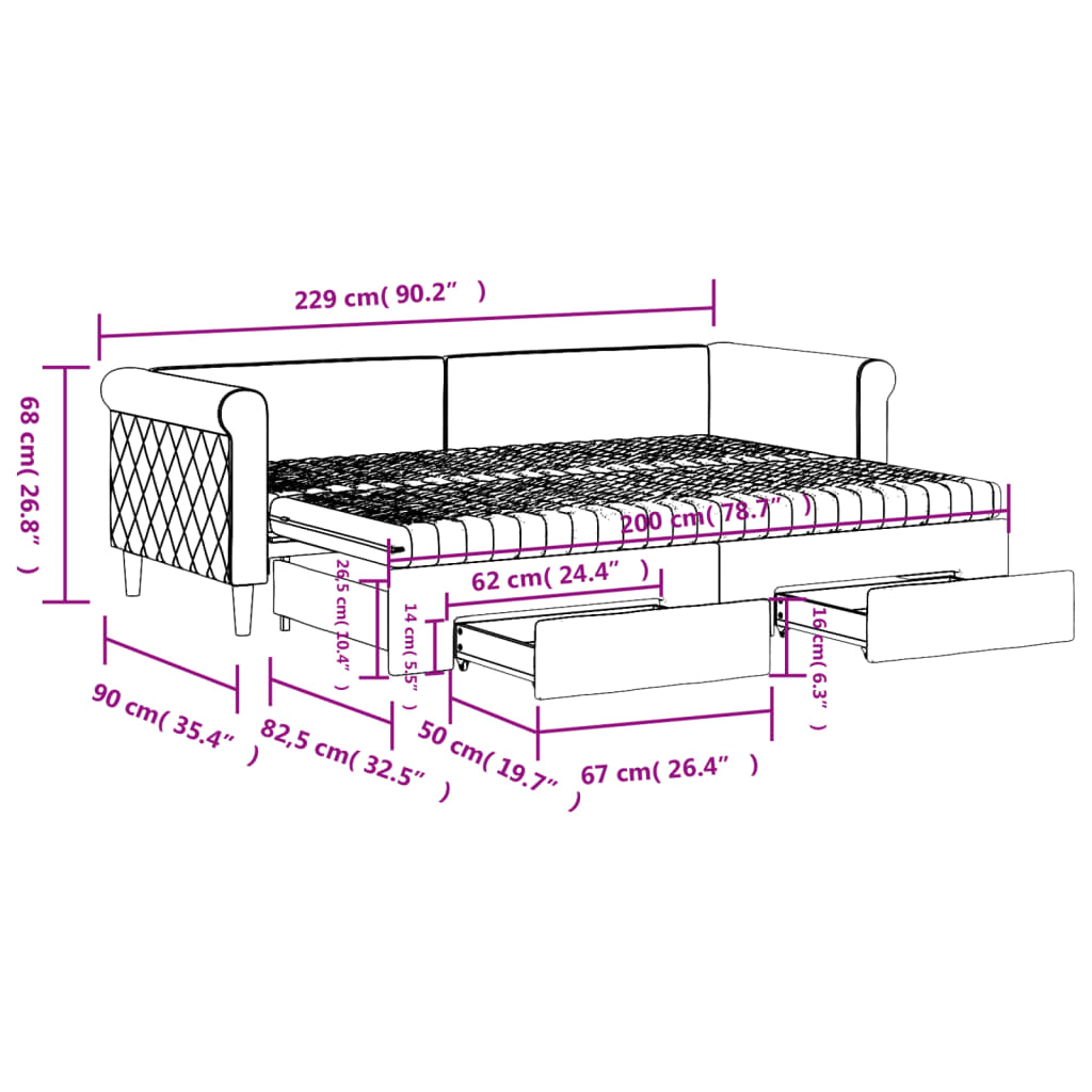 Tagesbett Ausziehbar mit Schubladen Rosa 80x200 cm Samt