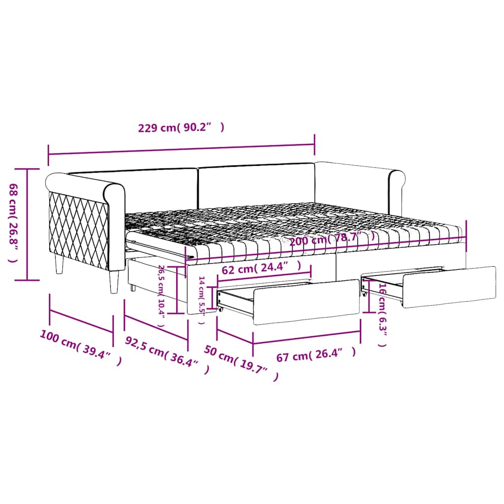Tagesbett Ausziehbar mit Schubladen Blau 90x200 cm Samt