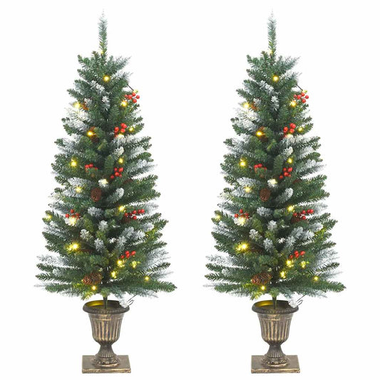 Künstliche Weihnachtsbäume 2 Stk. 100 LEDs Grün und Weiß 120 cm