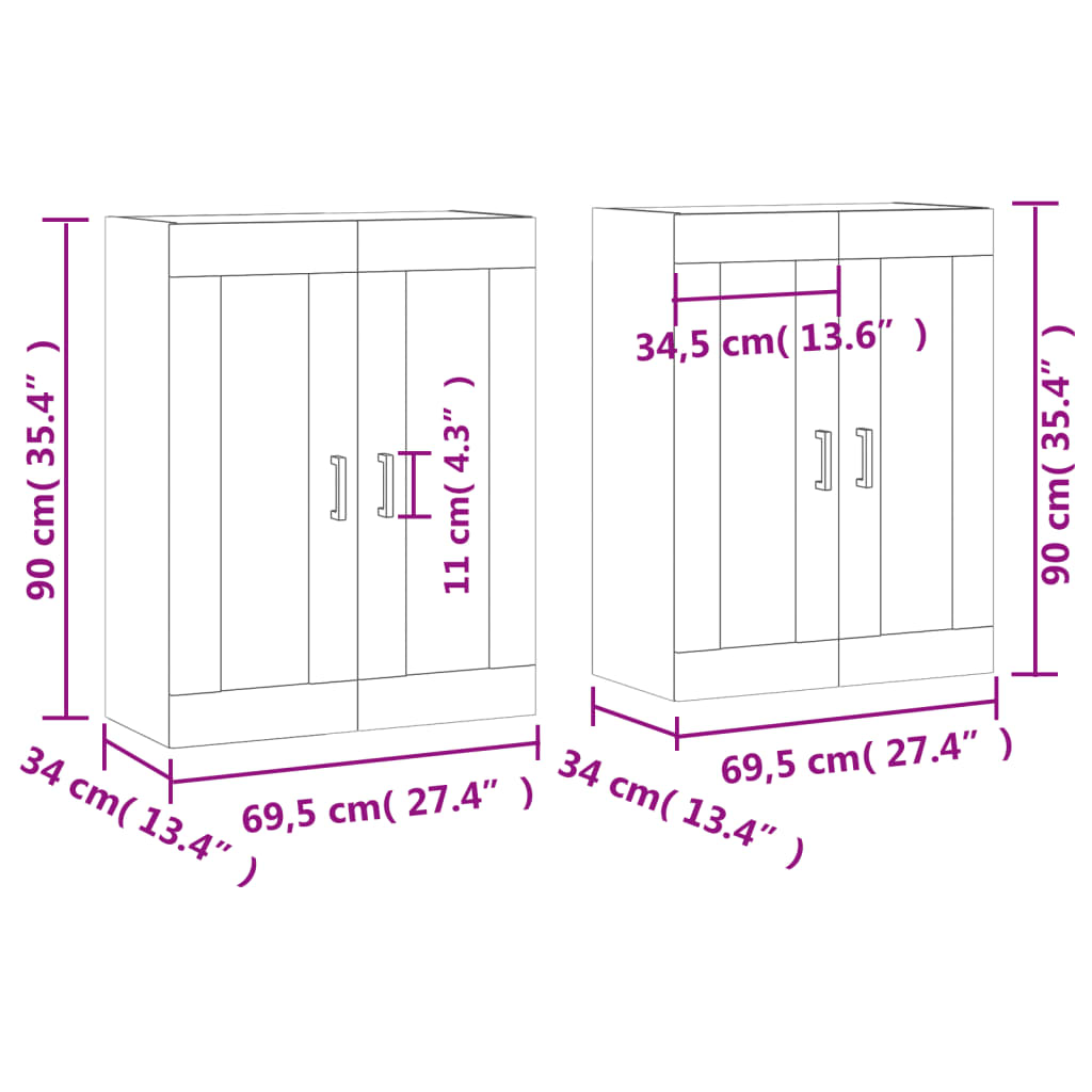 Wandschränke 2 Stk. Betongrau Holzwerkstoff