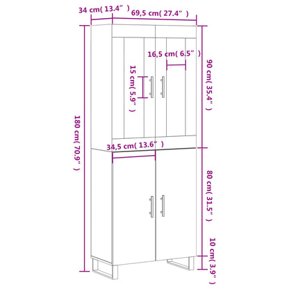 Highboard Sonoma-Eiche 69,5x34x180 cm Holzwerkstoff