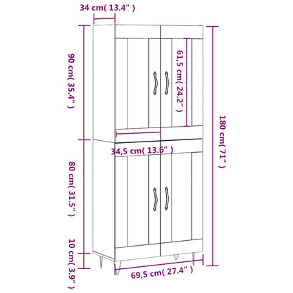 Highboard Sonoma-Eiche 69,5x34x180 cm Holzwerkstoff