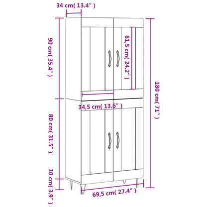 Highboard Betongrau 69,5x34x180 cm Holzwerkstoff