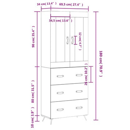 Highboard Sonoma-Eiche 69,5x34x180 cm Holzwerkstoff