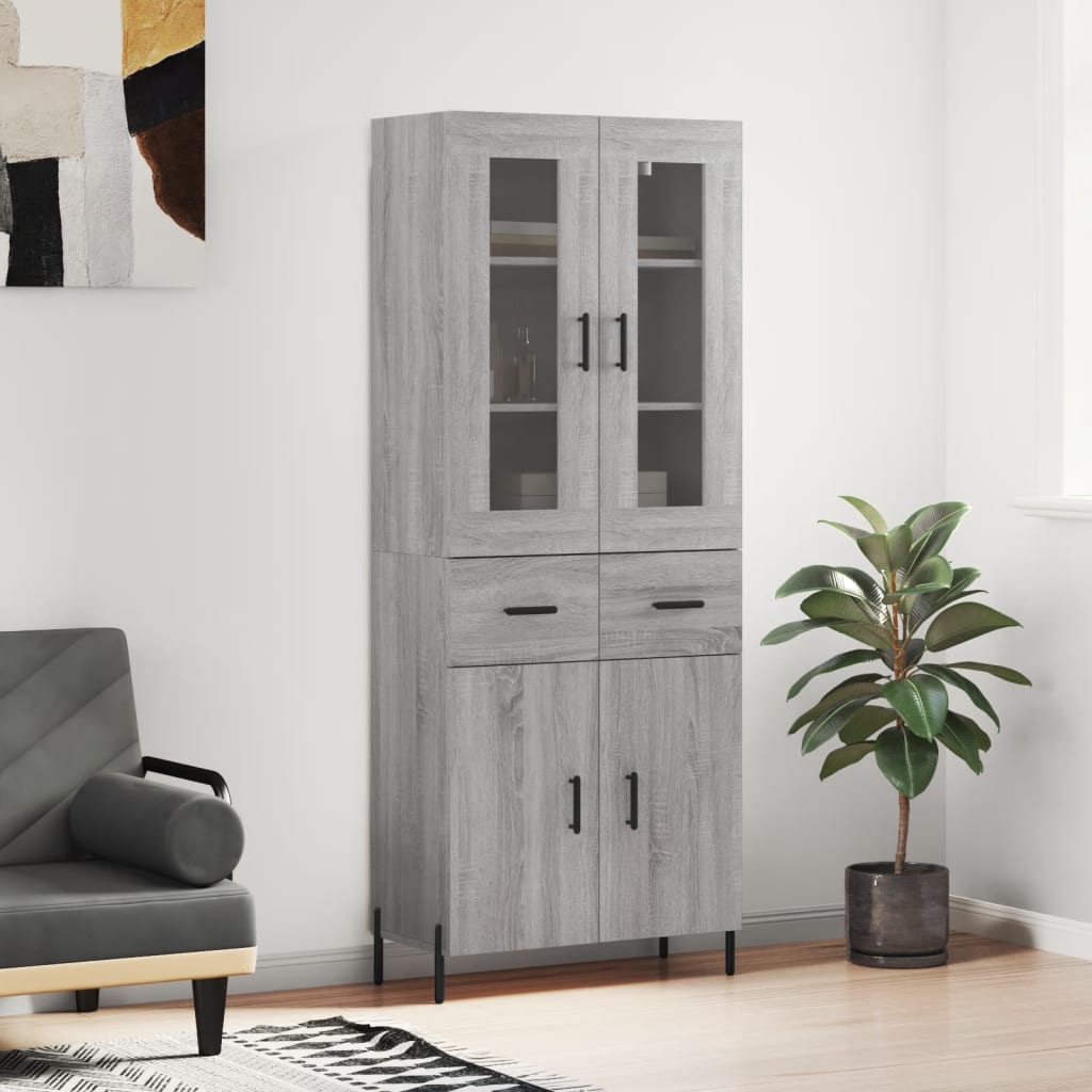 Highboard Grau Sonoma 69,5x34x180 cm Holzwerkstoff