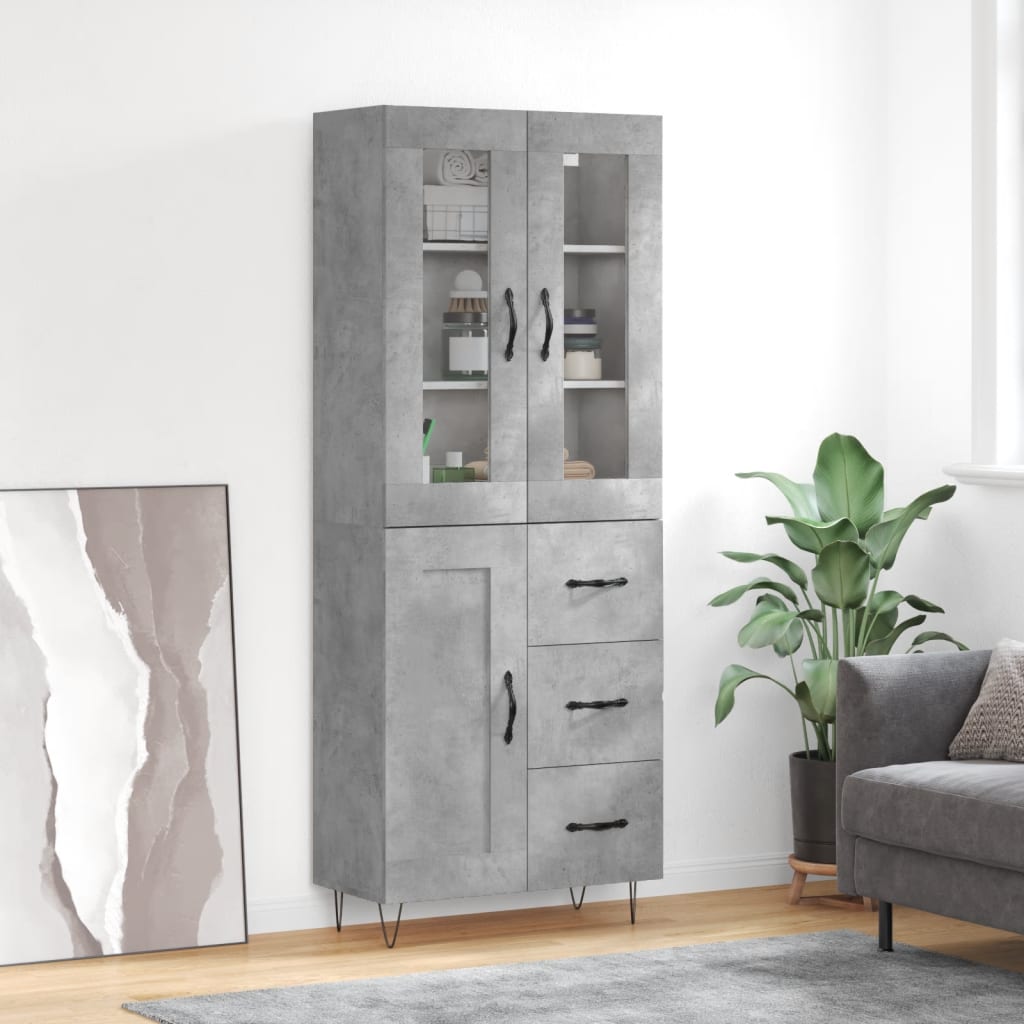 Highboard Betongrau 69,5x34x180 cm Holzwerkstoff