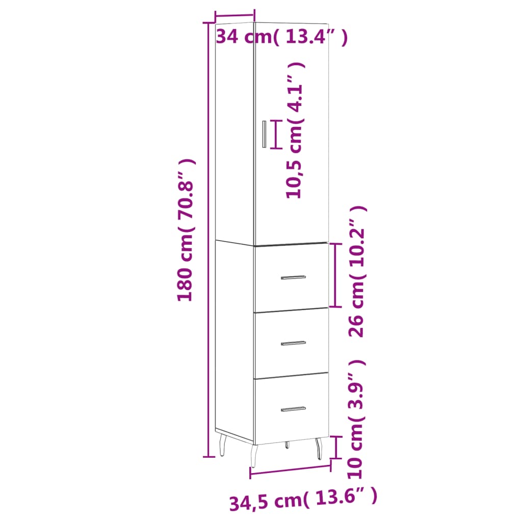 Highboard Sonoma-Eiche 34,5x34x180 cm Holzwerkstoff