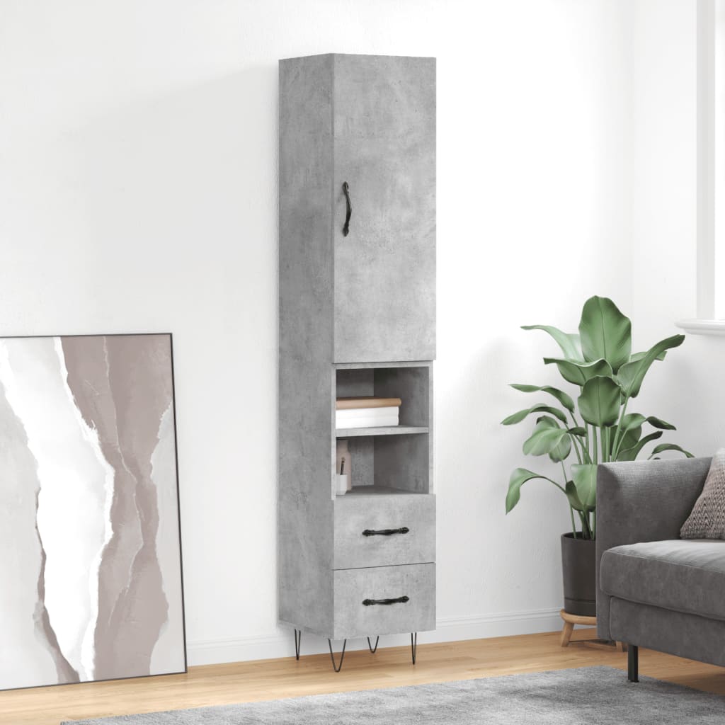 Highboard Betongrau 34,5x34x180 cm Holzwerkstoff